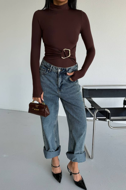 Боди - блуза TEMINSA BROWN, Цвят: кафяв, IVET.BG - Твоят онлайн бутик.