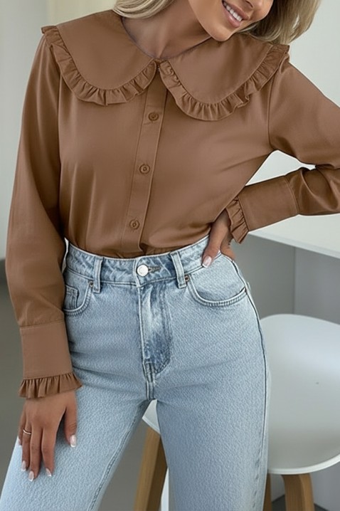 Дамска риза AFETINA BROWN, Цвят: кафяв, IVET.BG - Твоят онлайн бутик.