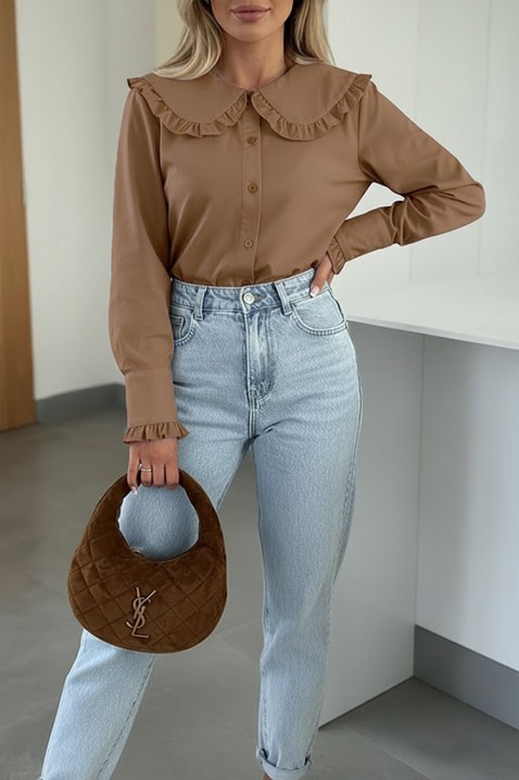 Дамска риза AFETINA BROWN, Цвят: кафяв, IVET.BG - Твоят онлайн бутик.