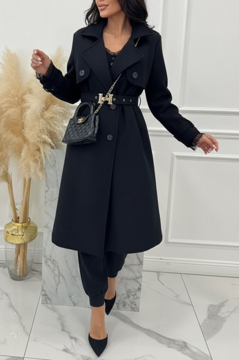 Тренчкот LORVELDA BLACK, Цвят: черен, IVET.BG - Твоят онлайн бутик.