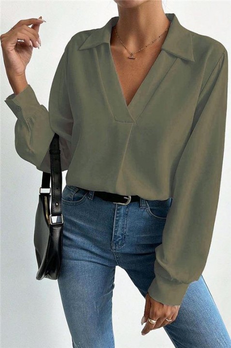 Дамска блуза MIOHEZA KHAKI, Цвят: каки, IVET.BG - Твоят онлайн бутик.