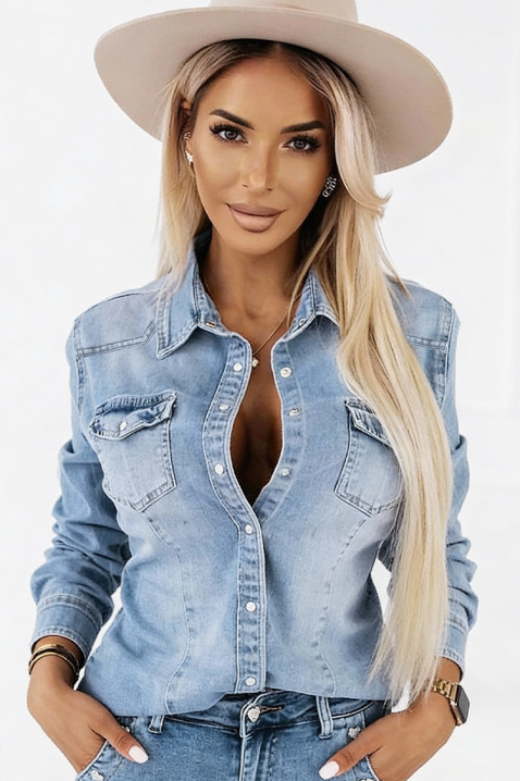 Дамска риза TOLMERSA, Цвят: син, IVET.BG - Твоят онлайн бутик.