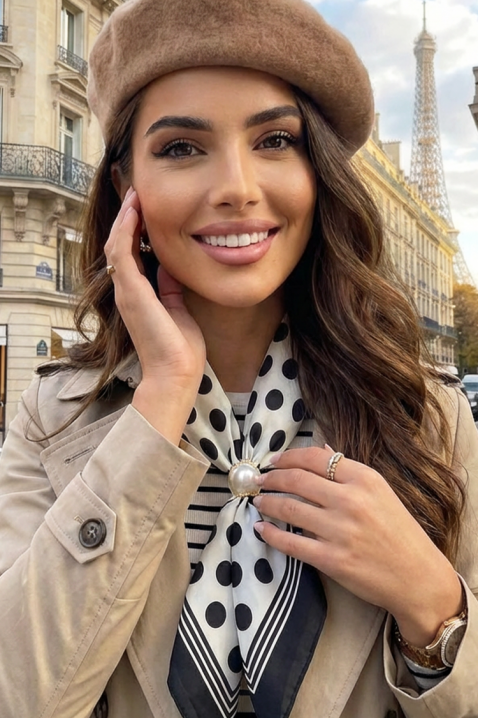 Фишу FOLINZA, Цвят: черно и бяло, IVET.BG - Твоят онлайн бутик.