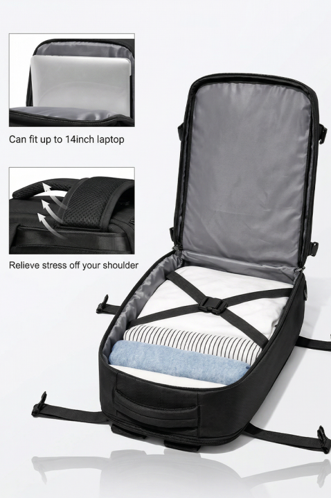 Раница за ръчен багаж ROLNEZA BLACK, Цвят: черен, IVET.BG - Твоят онлайн бутик.