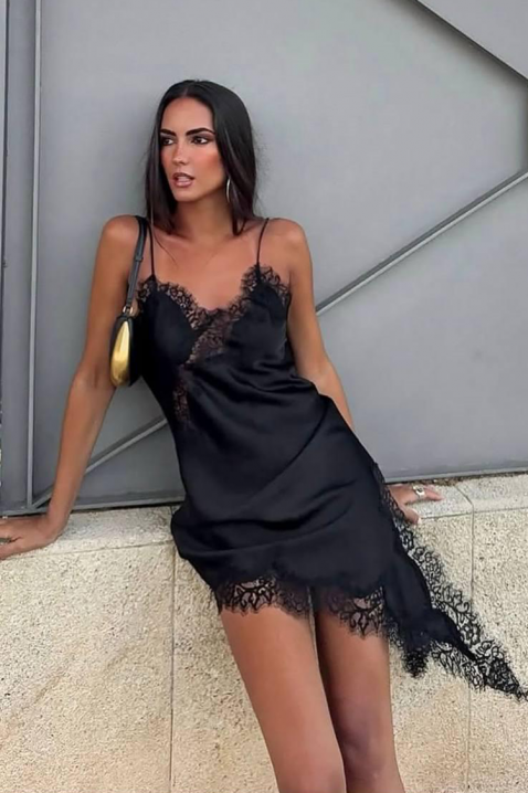 Асиметрична нежна туника с дантела и цепка VELIMIRA BLACK, Цвят: черен, IVET.BG - Твоят онлайн бутик.