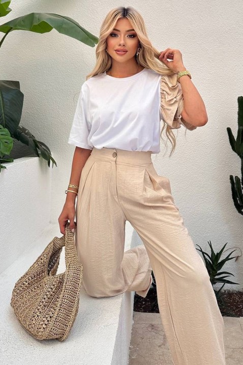 Ежедневен модерен комплект с ефектен ръкав HIRDONA BEIGE, Цвят: беж, IVET.BG - Твоят онлайн бутик.