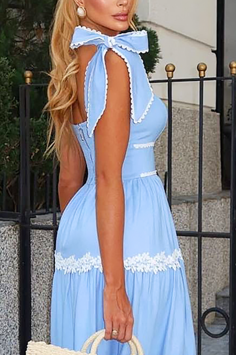 Дълга рокля с елегантна кройка и флорални елементи KASIRELA, Цвят: син, IVET.BG - Твоят онлайн бутик.