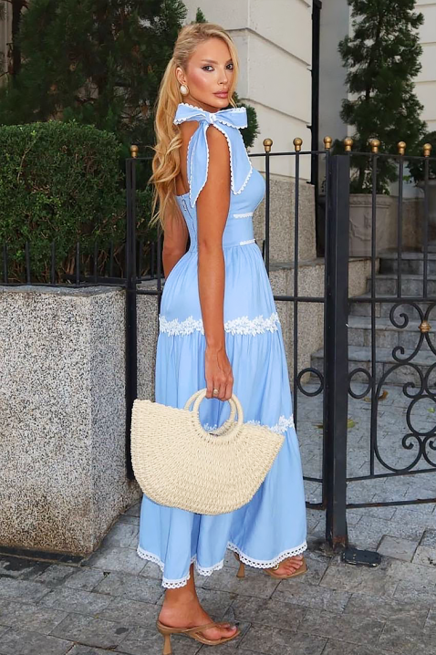 Дълга рокля с елегантна кройка и флорални елементи KASIRELA, Цвят: син, IVET.BG - Твоят онлайн бутик.