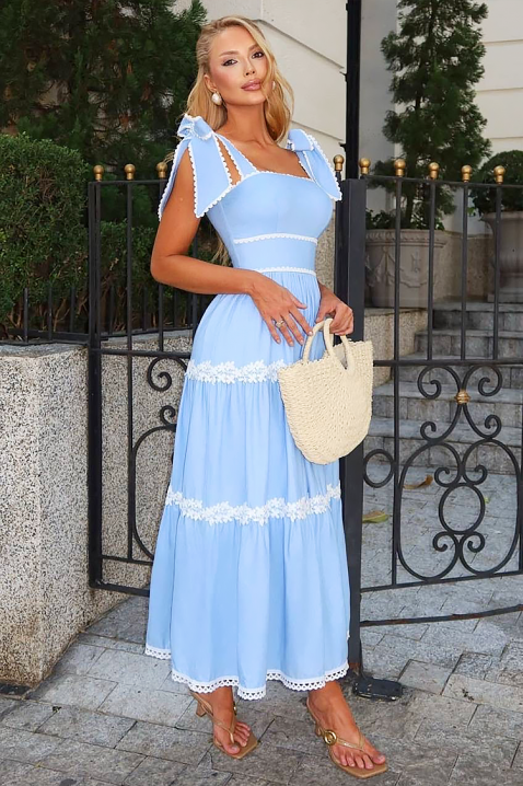 Дълга рокля с елегантна кройка и флорални елементи KASIRELA, Цвят: син, IVET.BG - Твоят онлайн бутик.