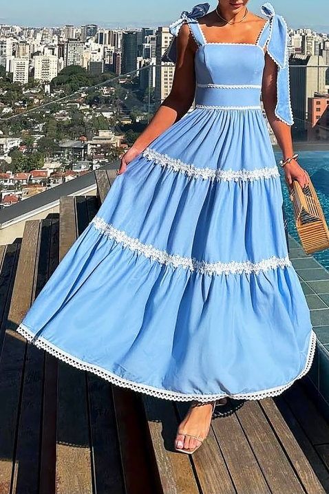 Дълга рокля с елегантна кройка и флорални елементи KASIRELA, Цвят: син, IVET.BG - Твоят онлайн бутик.