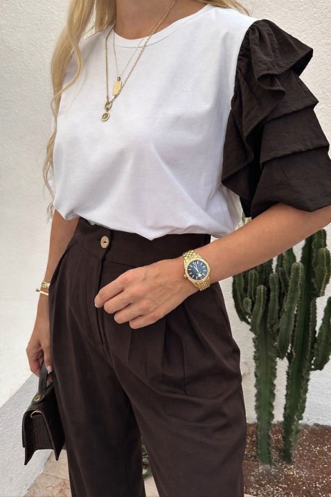 Ежедневен модерен комплект с ефектен ръкав HIRDONA BROWN, Цвят: кафяв, IVET.BG - Твоят онлайн бутик.