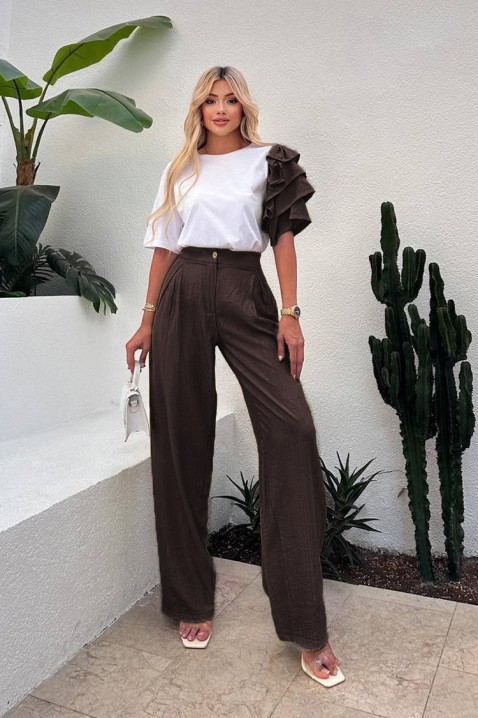 Ежедневен модерен комплект с ефектен ръкав HIRDONA BROWN, Цвят: кафяв, IVET.BG - Твоят онлайн бутик.