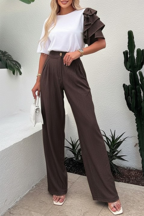 Ежедневен модерен комплект с ефектен ръкав HIRDONA BROWN, Цвят: кафяв, IVET.BG - Твоят онлайн бутик.