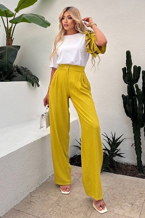 Ежедневен модерен комплект с ефектен ръкав HIRDONA MUSTARD, Цвят: горчица, IVET.BG - Твоят онлайн бутик.