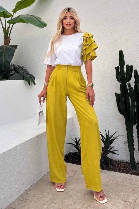 Ежедневен модерен комплект с ефектен ръкав HIRDONA MUSTARD, Цвят: горчица, IVET.BG - Твоят онлайн бутик.