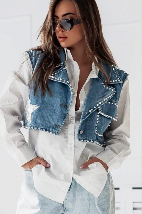 Дънков къс елек с метални капси DONZERA, Цвят: деним, IVET.BG - Твоят онлайн бутик.