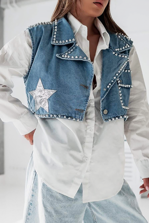 Дънков къс елек с метални капси DONZERA, Цвят: деним, IVET.BG - Твоят онлайн бутик.