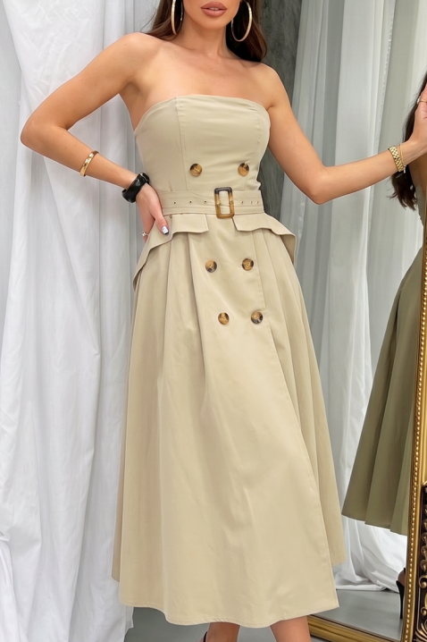 Елегантна дълга асиметрична рокля с корсетен ефект FLORENTIA BEIGE, Цвят: беж, IVET.BG - Твоят онлайн бутик.