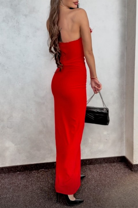 Елегантна дълга рокля с висока цепка и гол гръб FAROLMA RED, Цвят: червен, IVET.BG - Твоят онлайн бутик.