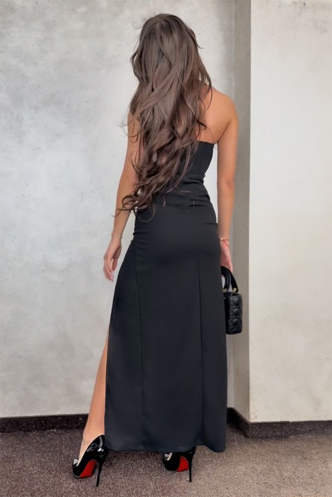 Елегантна дълга рокля с висока цепка и гол гръб FAROLMA BLACK, Цвят: черен, IVET.BG - Твоят онлайн бутик.