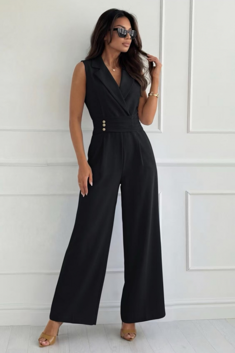 Елегантен гащеризон с ревери и златни копчета SELESTE BLACK, Цвят: черен, IVET.BG - Твоят онлайн бутик.