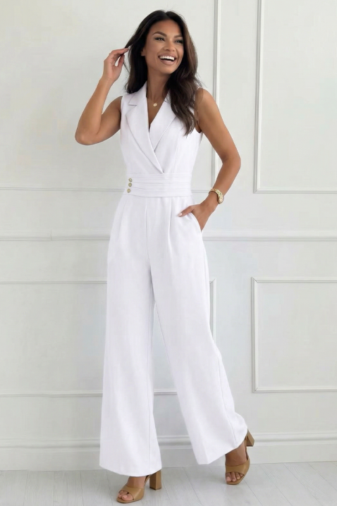 Елегантен гащеризон с ревери и златни копчета SELESTE WHITE, Цвят: бял, IVET.BG - Твоят онлайн бутик.