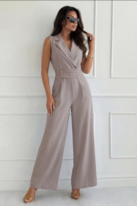 Елегантен гащеризон с ревери и златни копчета SELESTE MOCHA, Цвят: мока, IVET.BG - Твоят онлайн бутик.