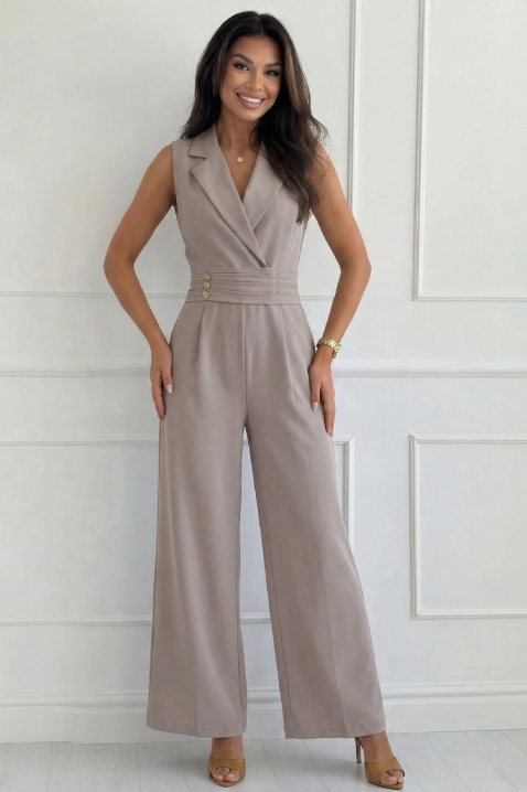 Елегантен гащеризон с ревери и златни копчета SELESTE MOCHA, Цвят: мока, IVET.BG - Твоят онлайн бутик.