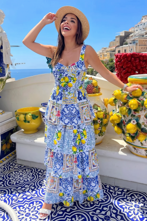 Дълга рокля с презрамки и акценти с лимони SORENTA, Цвят: многоцветен, IVET.BG - Твоят онлайн бутик.