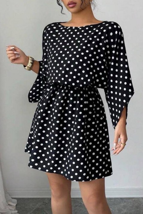 Къса рокля с десен на точки и широки ръкави PETITA, Цвят: черно и бяло, IVET.BG - Твоят онлайн бутик.