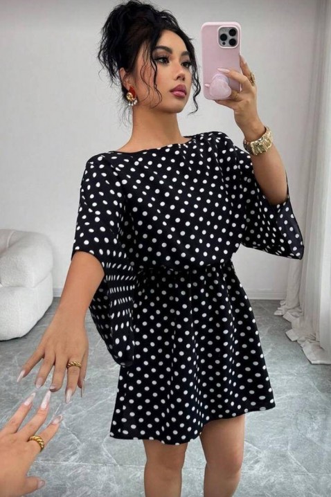 Къса рокля с десен на точки и широки ръкави PETITA, Цвят: черно и бяло, IVET.BG - Твоят онлайн бутик.