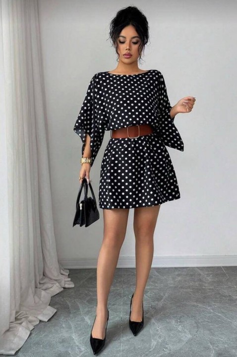 Къса рокля с десен на точки и широки ръкави PETITA, Цвят: черно и бяло, IVET.BG - Твоят онлайн бутик.