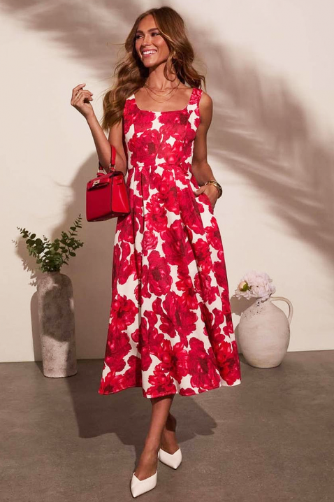 Миди разкроена рокля с флорален принт и модерен дизайн DEALINA, Цвят: многоцветен, IVET.BG - Твоят онлайн бутик.