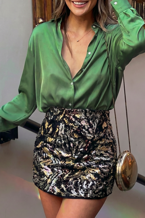 Дамска елегантна сатенена риза с дълъг ръкав AYANDA GREEN, Цвят: зелен, IVET.BG - Твоят онлайн бутик.