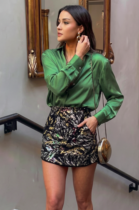 Дамска елегантна сатенена риза с дълъг ръкав AYANDA GREEN, Цвят: зелен, IVET.BG - Твоят онлайн бутик.