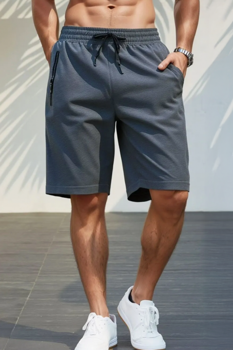 Сиви мъжки спортни къси панталонки с ластик и джоб с цип VINTORO, Цвят: сив, IVET.BG - Твоят онлайн бутик.