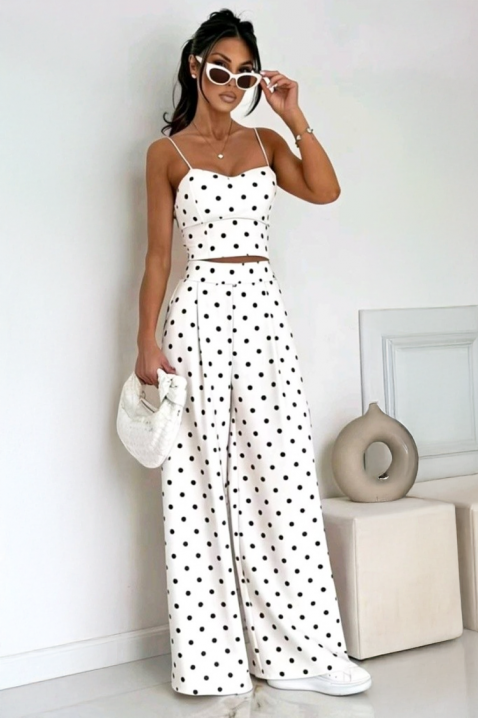 Дамски летен комплект панталон и топ с десен на точки DANILITA WHITE, Цвят: бял, IVET.BG - Твоят онлайн бутик.