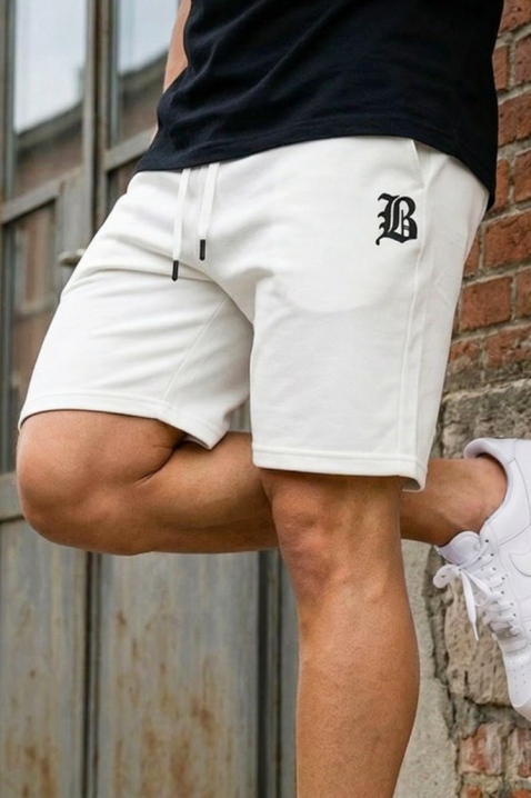 Светли мъжки къси панталонки с лого и ластик KELVITO, Цвят: екрю, IVET.BG - Твоят онлайн бутик.