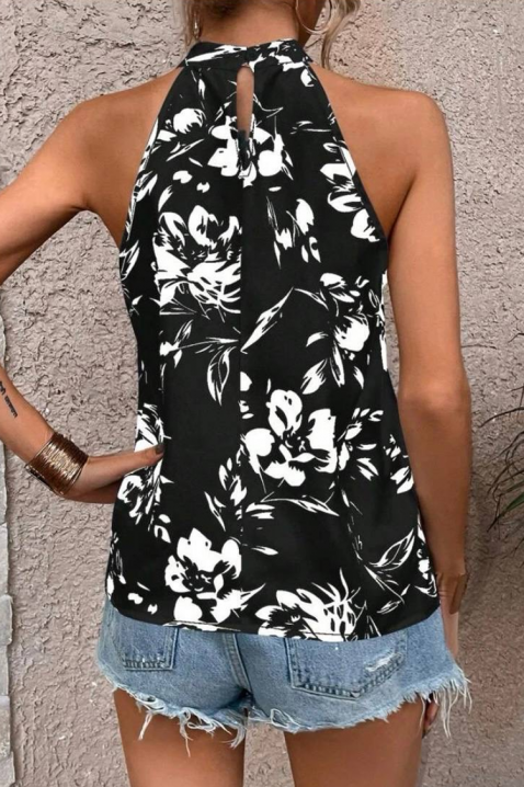 Дамски топ с халтер деколте и флорален принт DORVINA, Цвят: черно и бяло, IVET.BG - Твоят онлайн бутик.