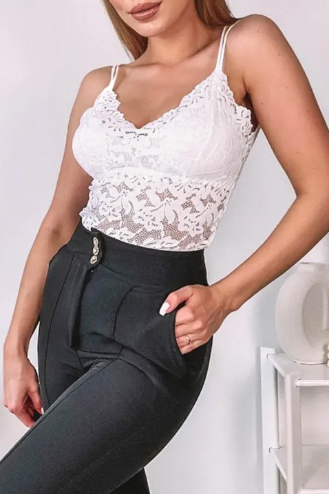 Елегантен дантелен дамски топ с фини презрамки и ефектен гръб CALVESA ECRU, Цвят: екрю, IVET.BG - Твоят онлайн бутик.