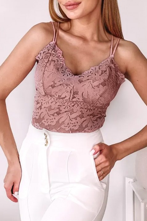 Елегантен дантелен дамски топ с фини презрамки и ефектен гръб CALVESA PINKIVET.BG - Твоят онлайн бутик.