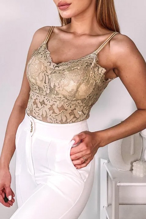 Елегантен дантелен дамски топ с фини презрамки и ефектен гръб CALVESA BEIGEIVET.BG - Твоят онлайн бутик.