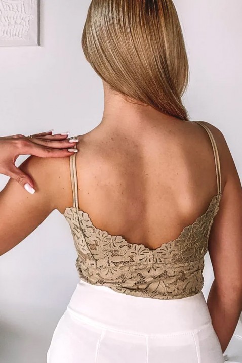 Елегантен дантелен дамски топ с фини презрамки и ефектен гръб CALVESA BEIGEIVET.BG - Твоят онлайн бутик.