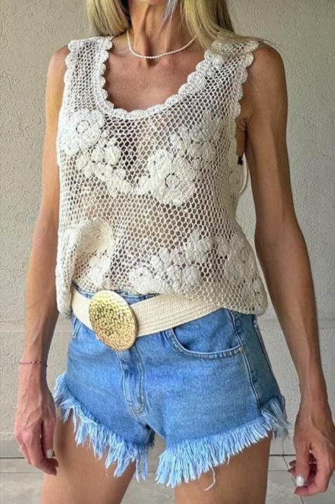 Атрактивен топ в бохо стил с флорални мотиви FLORINDANA, Цвят: екрю, IVET.BG - Твоят онлайн бутик.