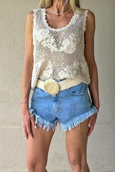 Атрактивен топ в бохо стил с флорални мотиви FLORINDANA, Цвят: екрю, IVET.BG - Твоят онлайн бутик.