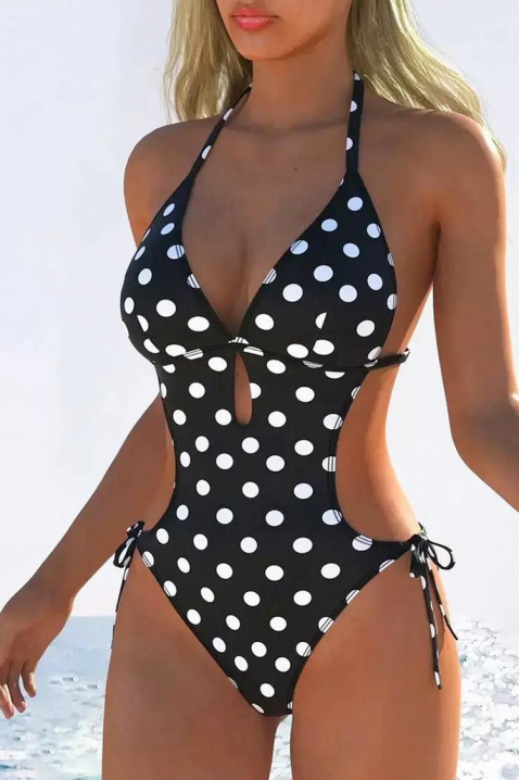 Изрязан цял бански на точки с връзки MONZELIA, Цвят: черно и бяло, IVET.BG - Твоят онлайн бутик.