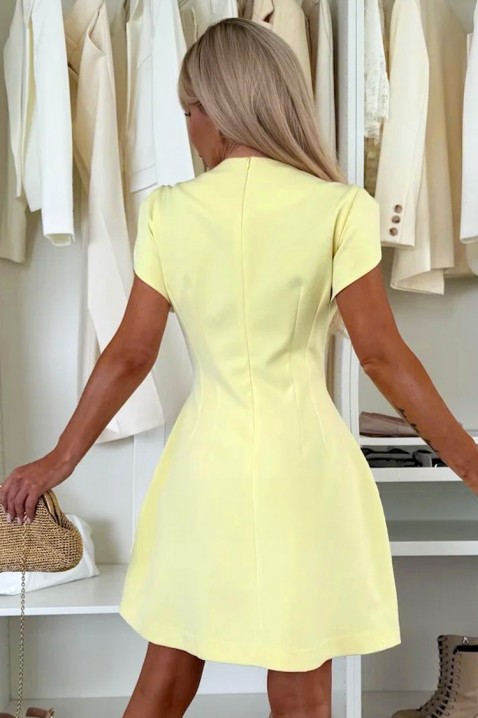 Елегантна къса рокля със златни акценти LILANA YELLOW, Цвят: жълт, IVET.BG - Твоят онлайн бутик.