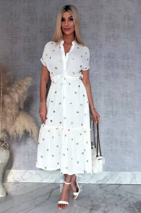 Дълга рокля със златисти детайли DOTILA WHITE, Цвят: бял, IVET.BG - Твоят онлайн бутик.