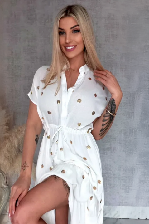 Дълга рокля със златисти детайли DOTILA WHITE, Цвят: бял, IVET.BG - Твоят онлайн бутик.