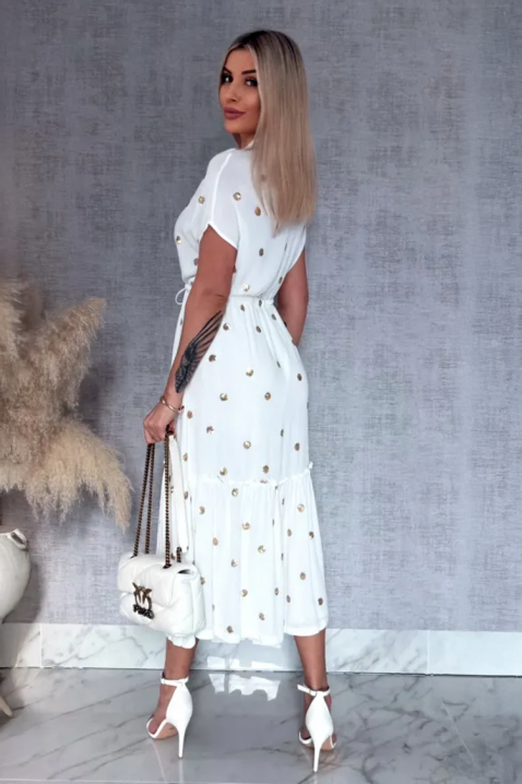 Дълга рокля със златисти детайли DOTILA WHITE, Цвят: бял, IVET.BG - Твоят онлайн бутик.